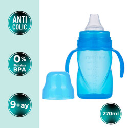 Yumuşak Uçlu Damlatmaz Eğitici Bardak 270ml / Mavi - 7